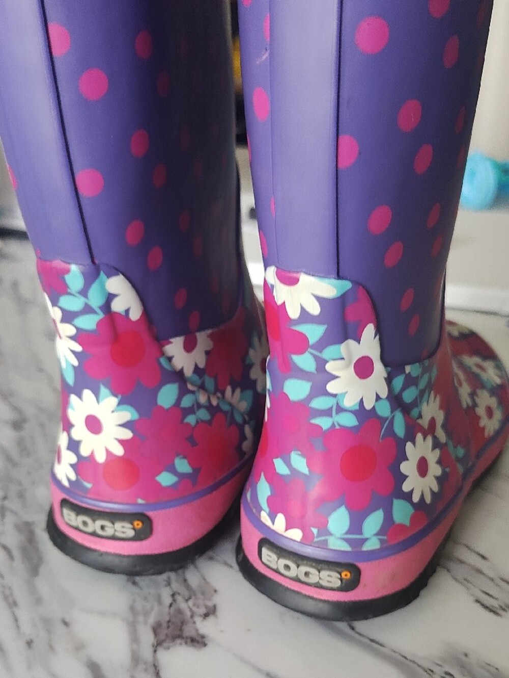 Bogs Purple Pink Floral Rain Boots Size 2 - Picture 11 of 12